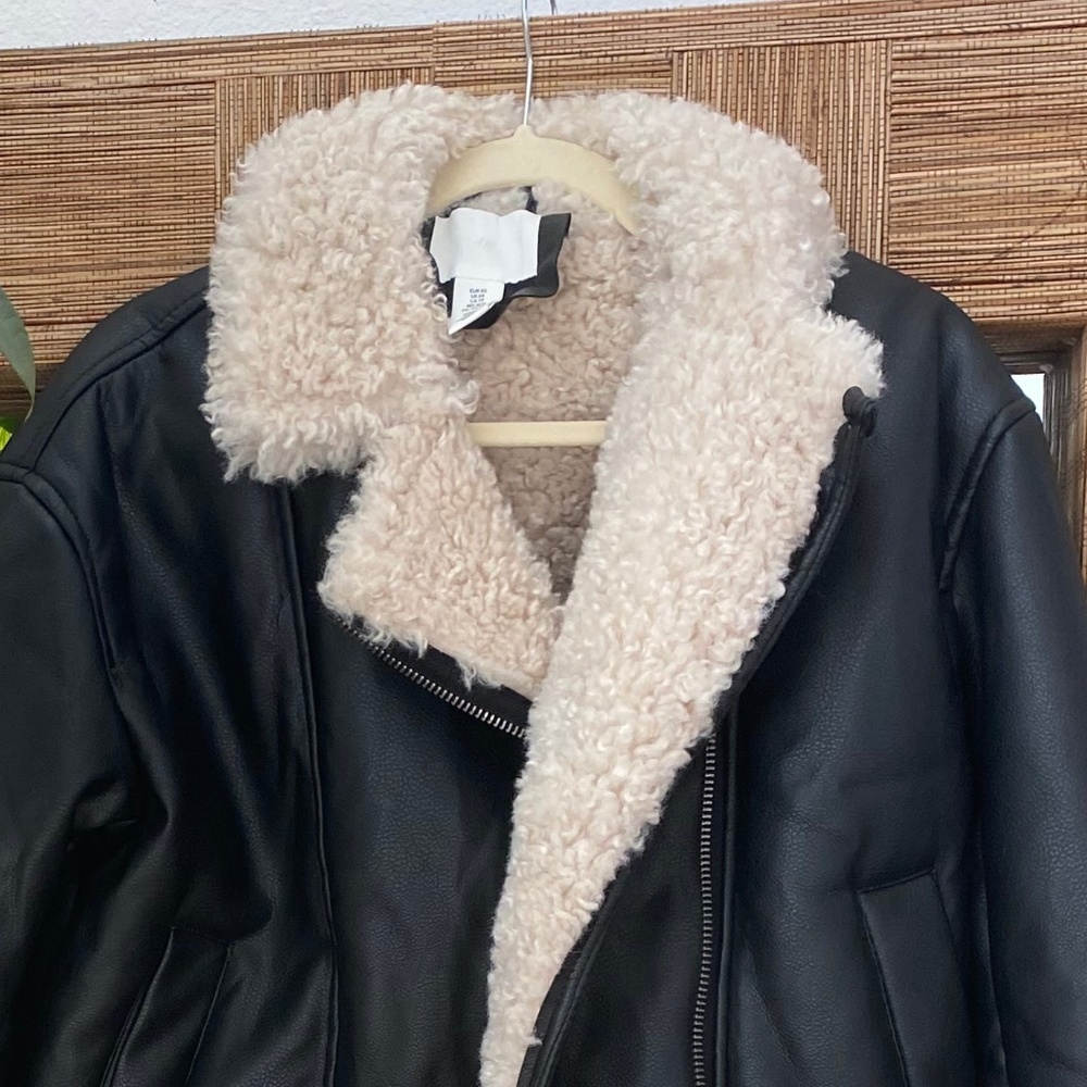 H&M Shearling Moto Jacket Black